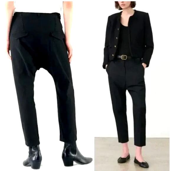 NWT! Nili Lotan 0 Slouchy $495 Virgin Wool PARIS Pants Drop Crotch Crop Black
